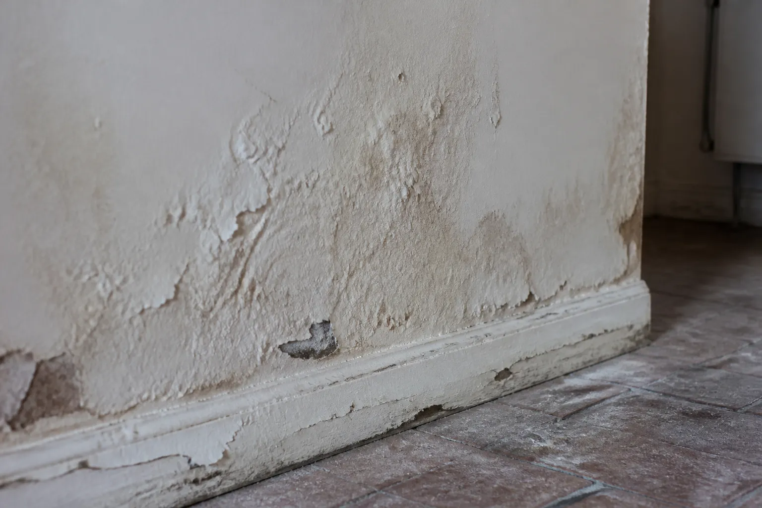 Pied de mur humide dans un rez-de-chaussée