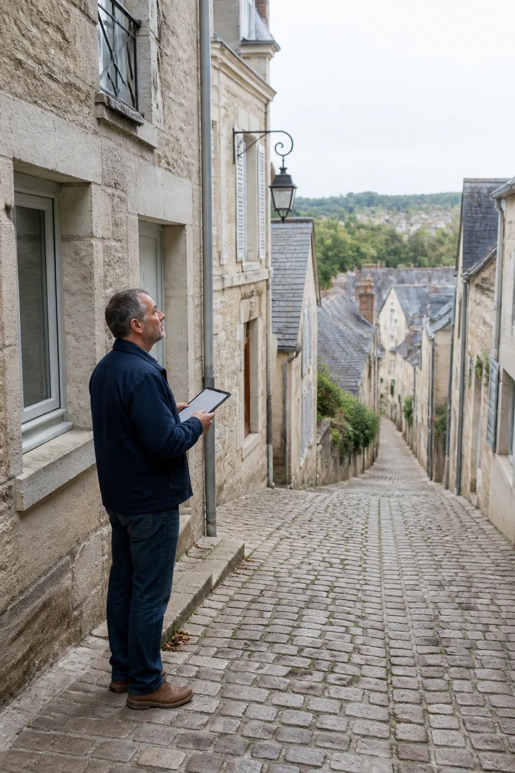 Ruelle en pente bordée de maisons anciennes en pierre