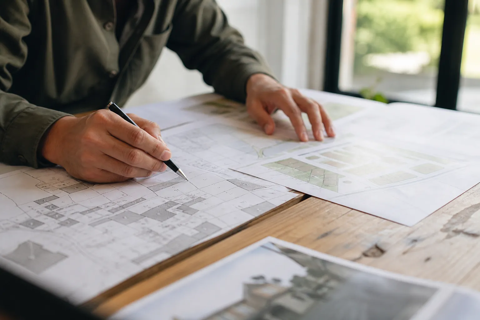Plan et documents d’urbanisme consultés sur une table
