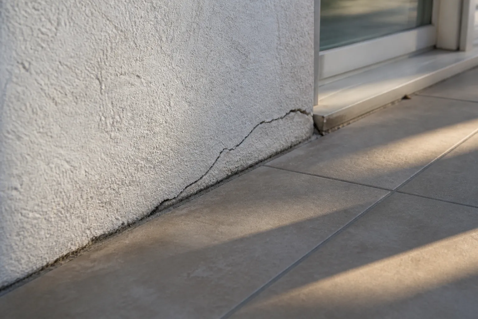 Terrasse décollée d’une maison individuelle avec fissure