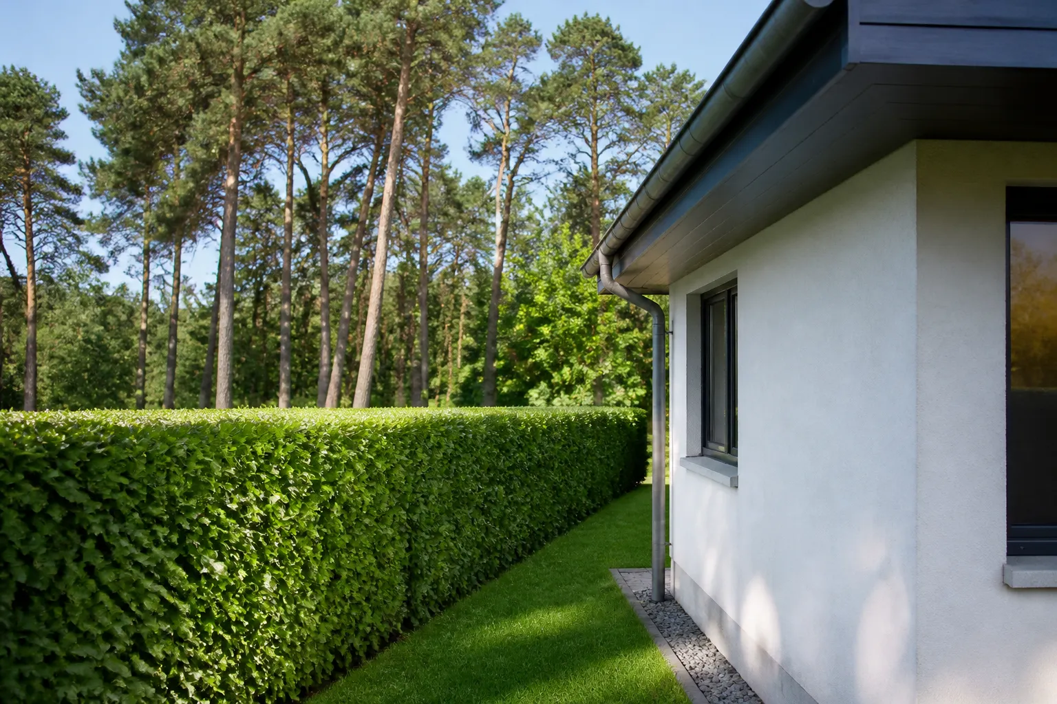 Abords d’une maison et végétation entretenue près d’un bois