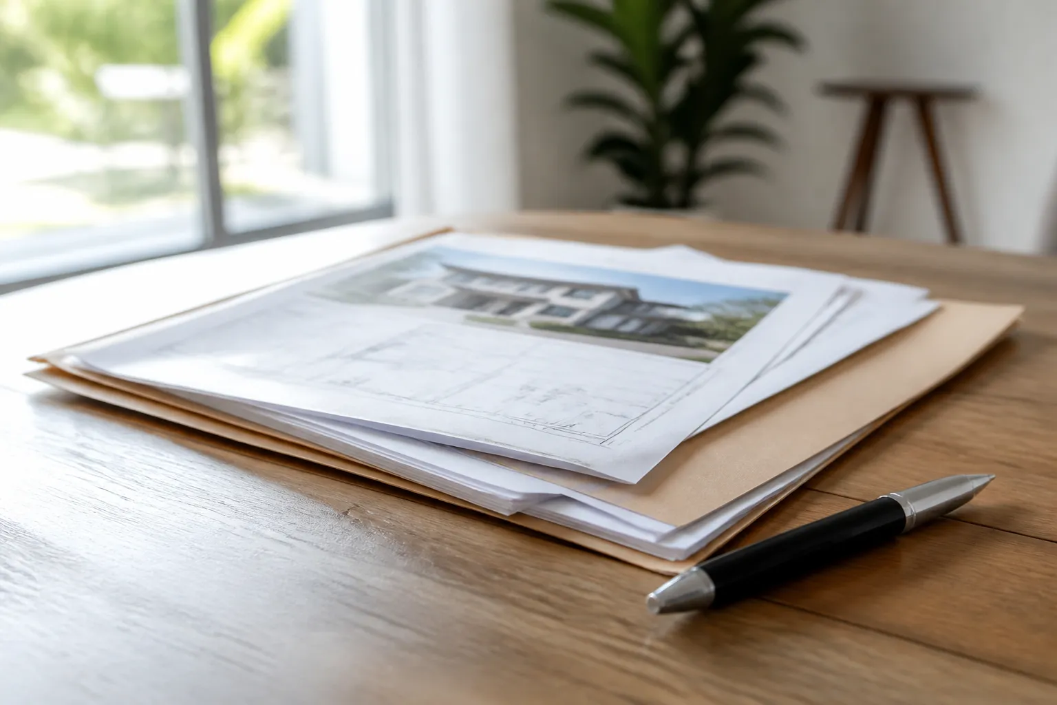 Dossier de documents de vente posé sur une table avant une signature