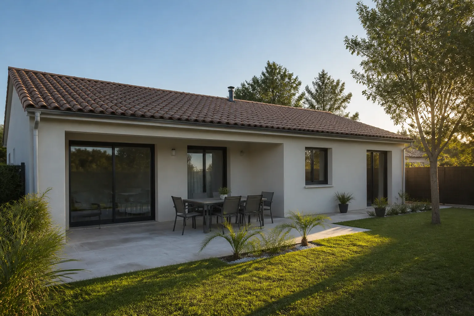 Pavillon de plain-pied avec jardin et terrasse
