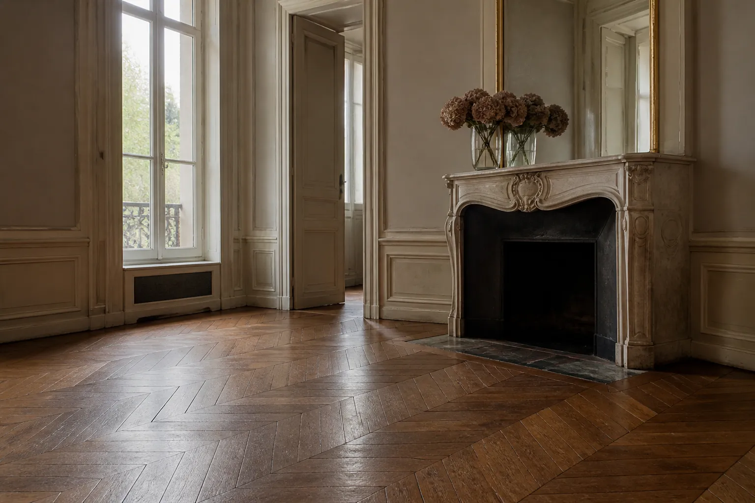 Cheminée ancienne et parquet dans un appartement de caractère