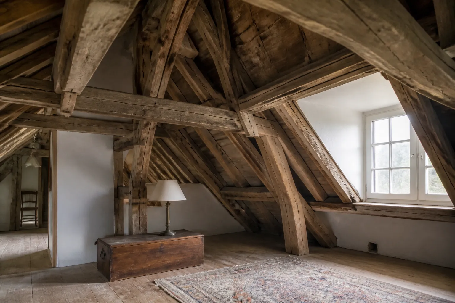 Combles avec charpente bois et lucarne