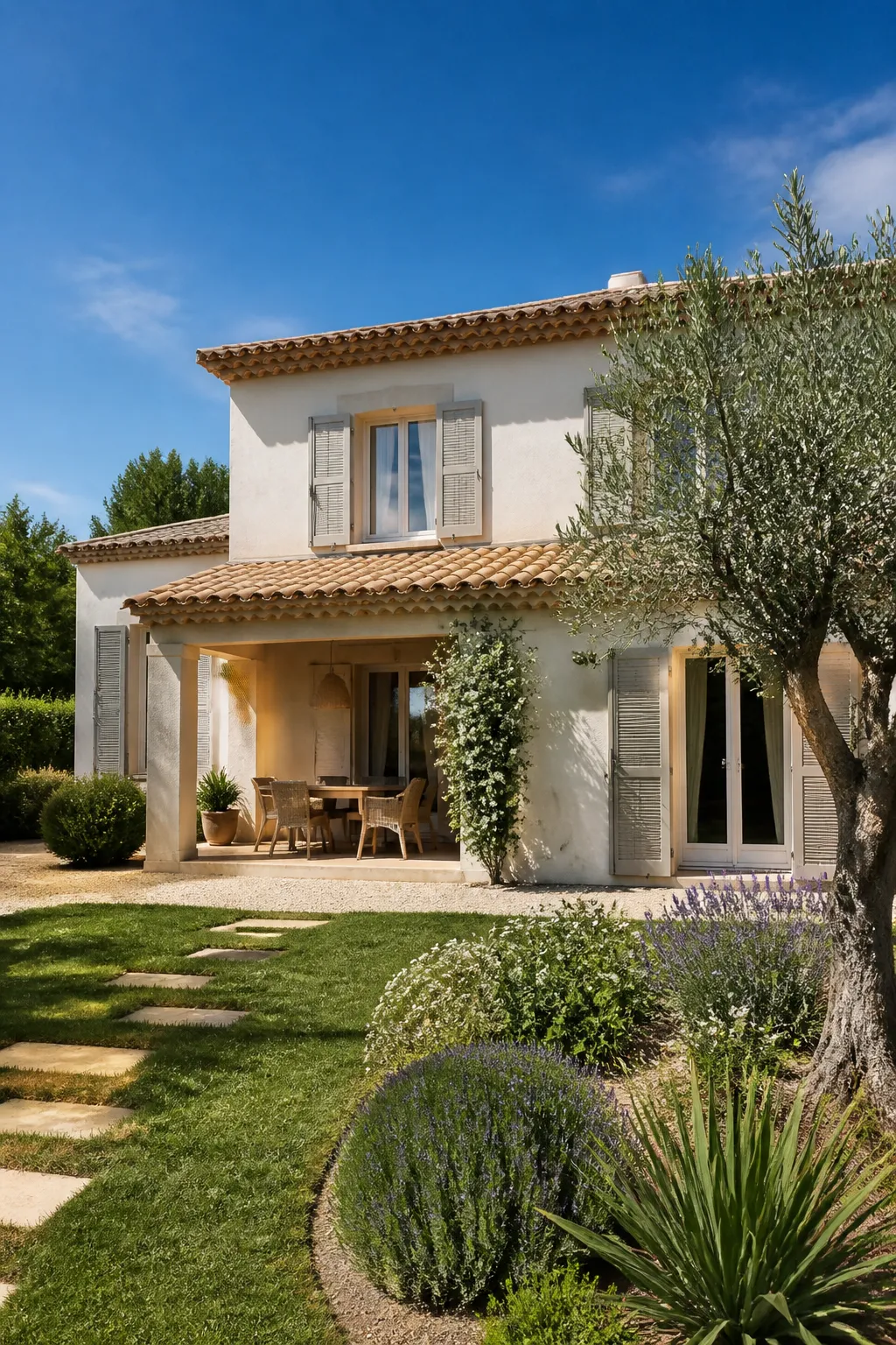Maison individuelle provençale avec jardin et tuiles canal