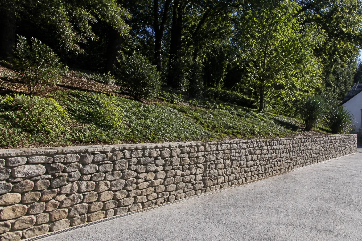 Talus et mur de soutènement en limite d’un terrain bâti