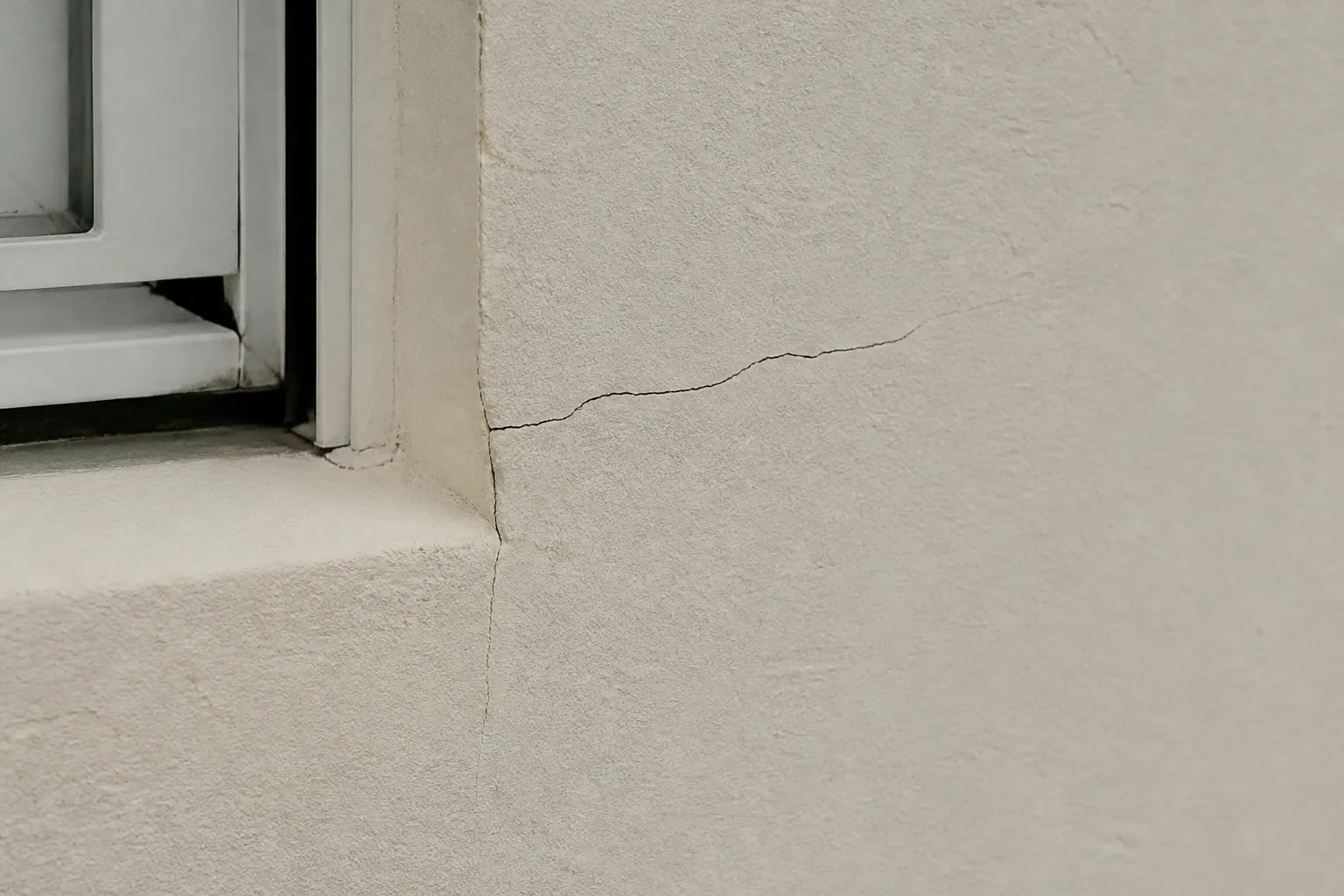 Fissure fine au-dessus d’une fenêtre dans un mur enduit