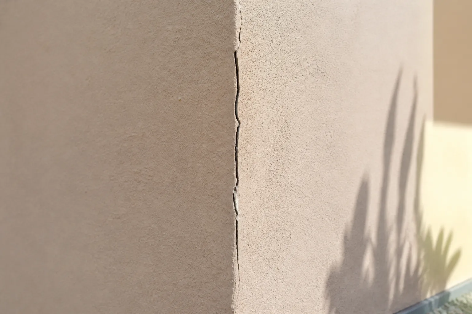 Fissure verticale à l’angle d’une villa enduite