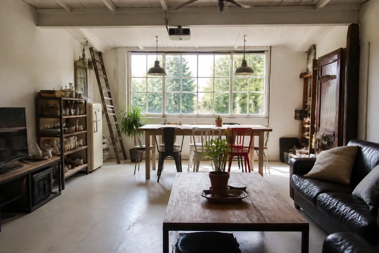 Garage transformé en pièce à vivre avec fenêtre