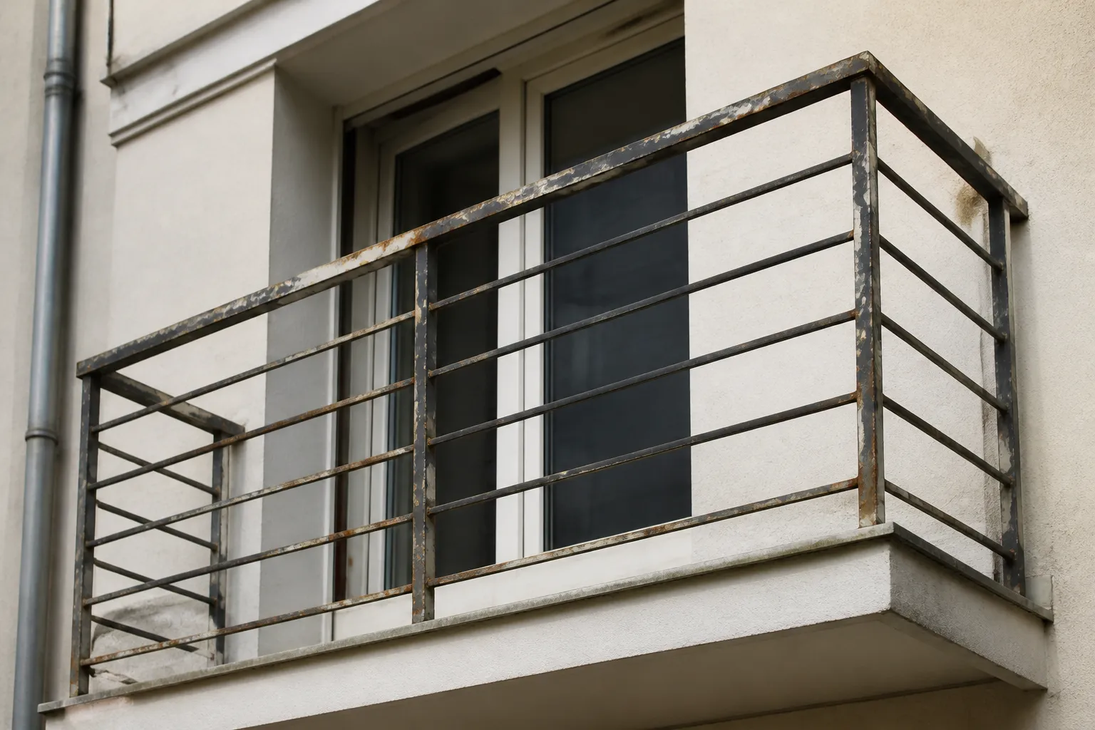 Garde-corps métallique de balcon présentant de la corrosion