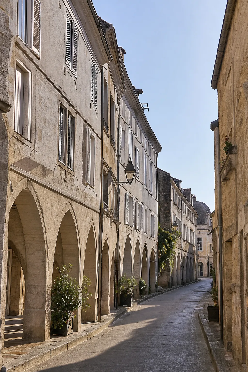 Immeubles anciens à arcades dans le centre de Lons-le-Saunier