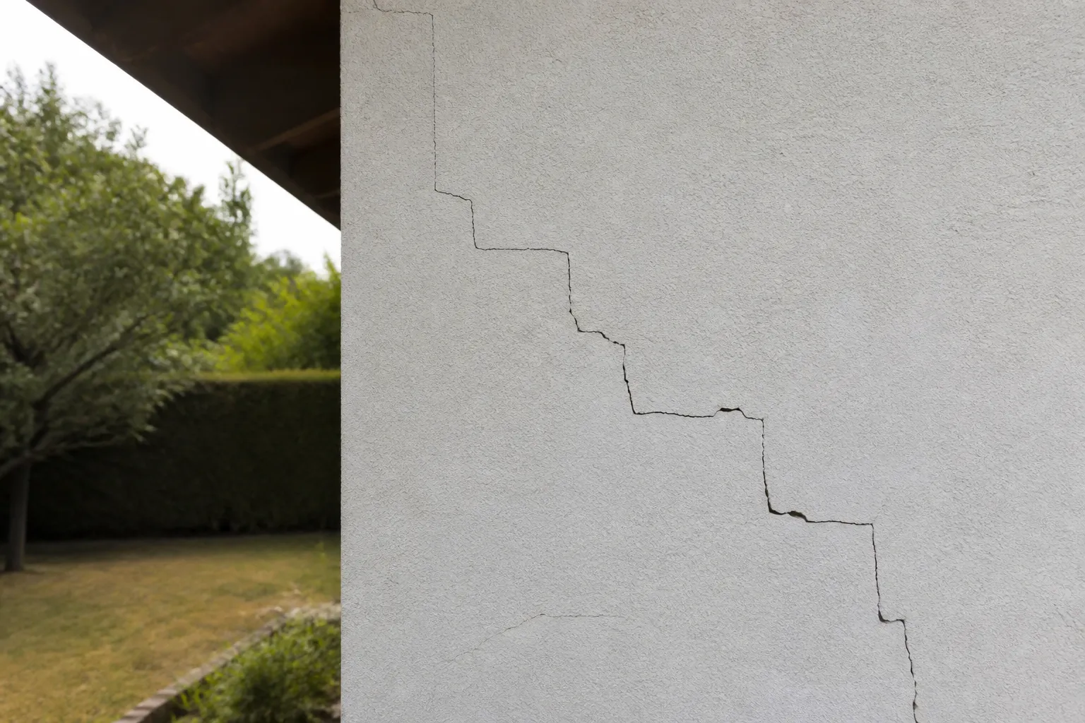 Fissure en escalier sur une façade de pavillon