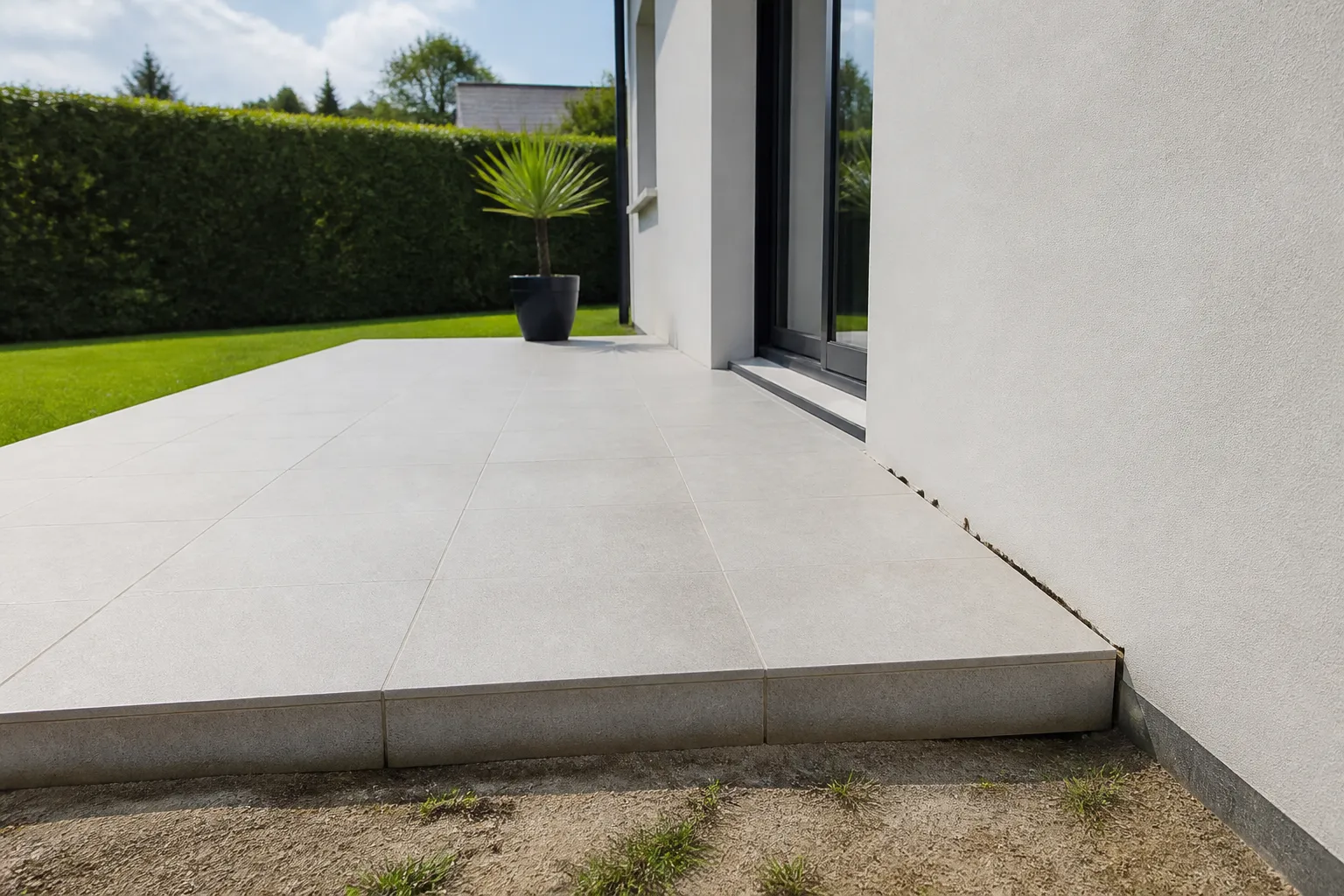 Terrasse décollée de la façade d’une maison individuelle