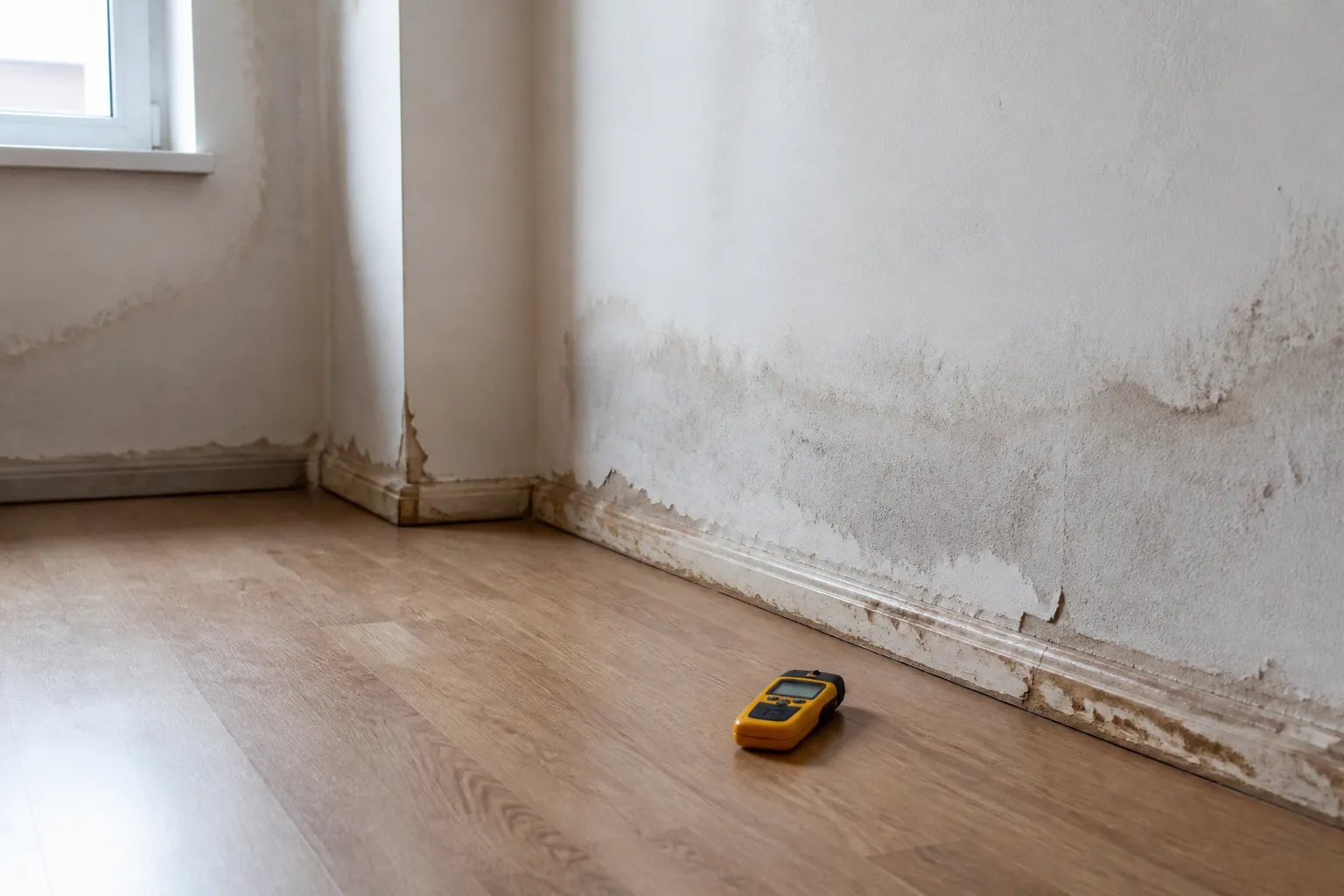 Rez-de-chaussée d’une maison avec traces d’humidité