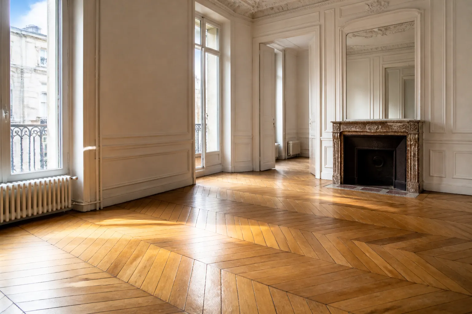 Plancher en bois ancien dans un appartement