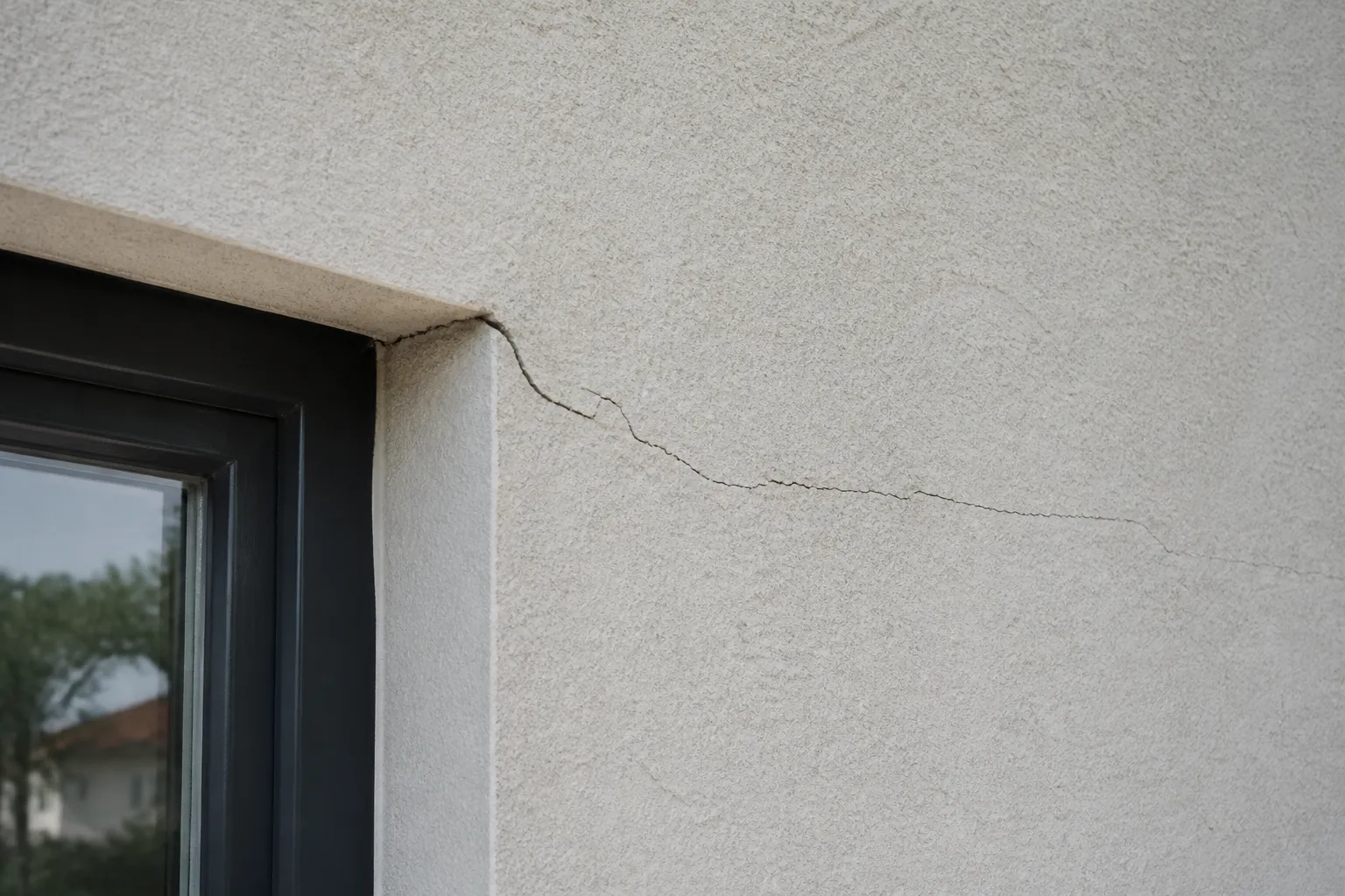 Fissure à l’angle d’une fenêtre sur une façade de maison