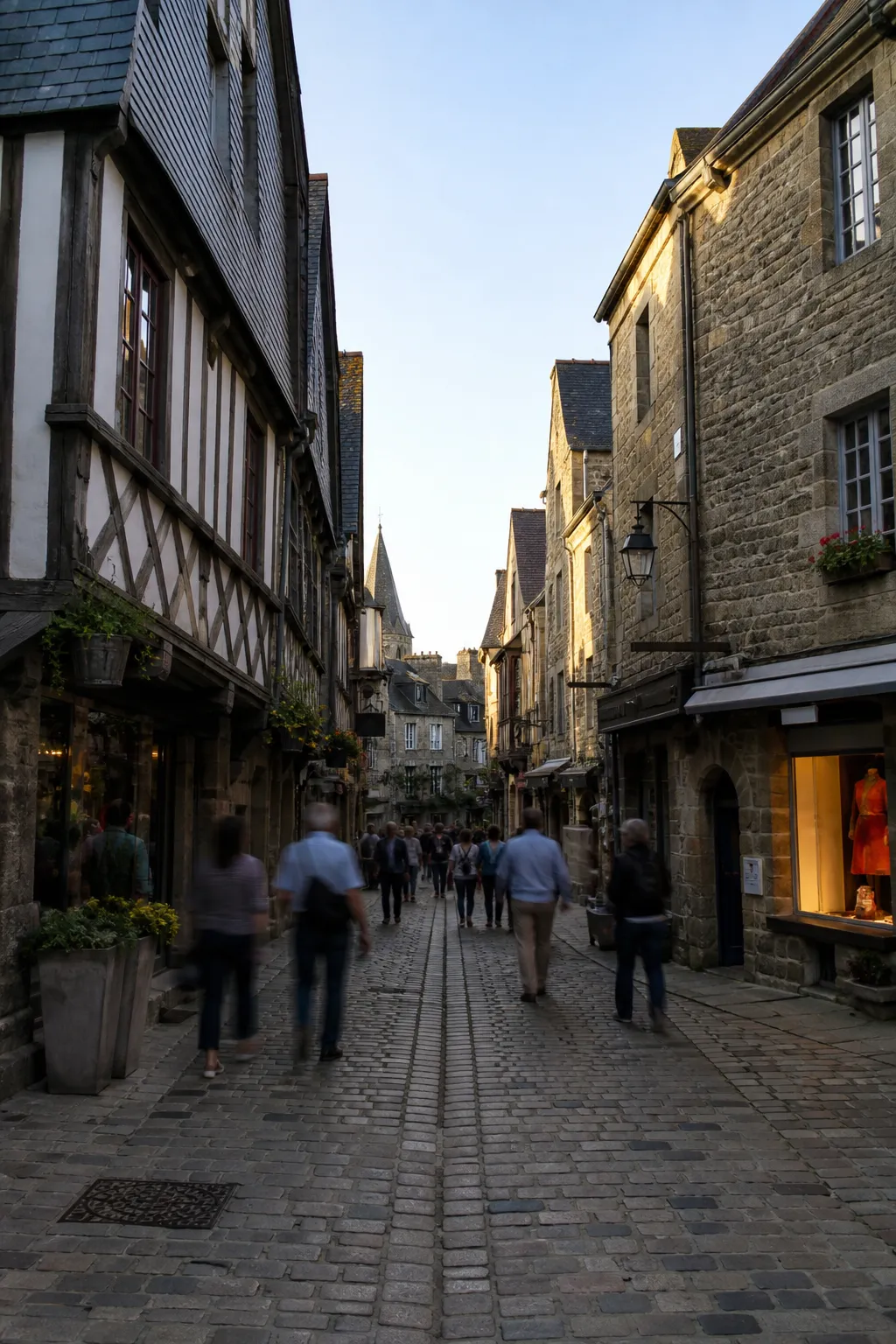 Rue de centre ancien avec maisons en pierre et colombages à Vannes