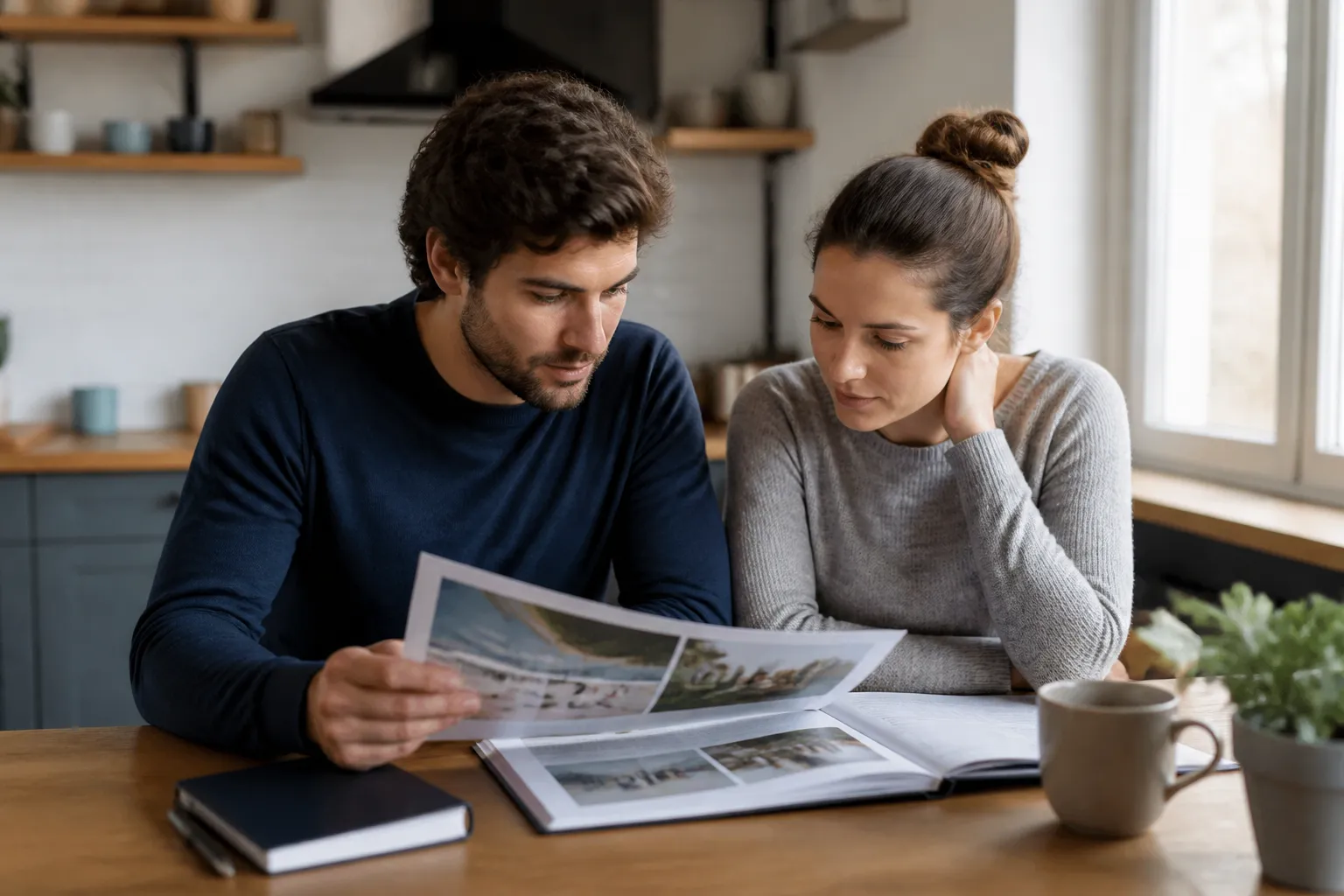 Couple d’acheteurs relisant un rapport d’expertise