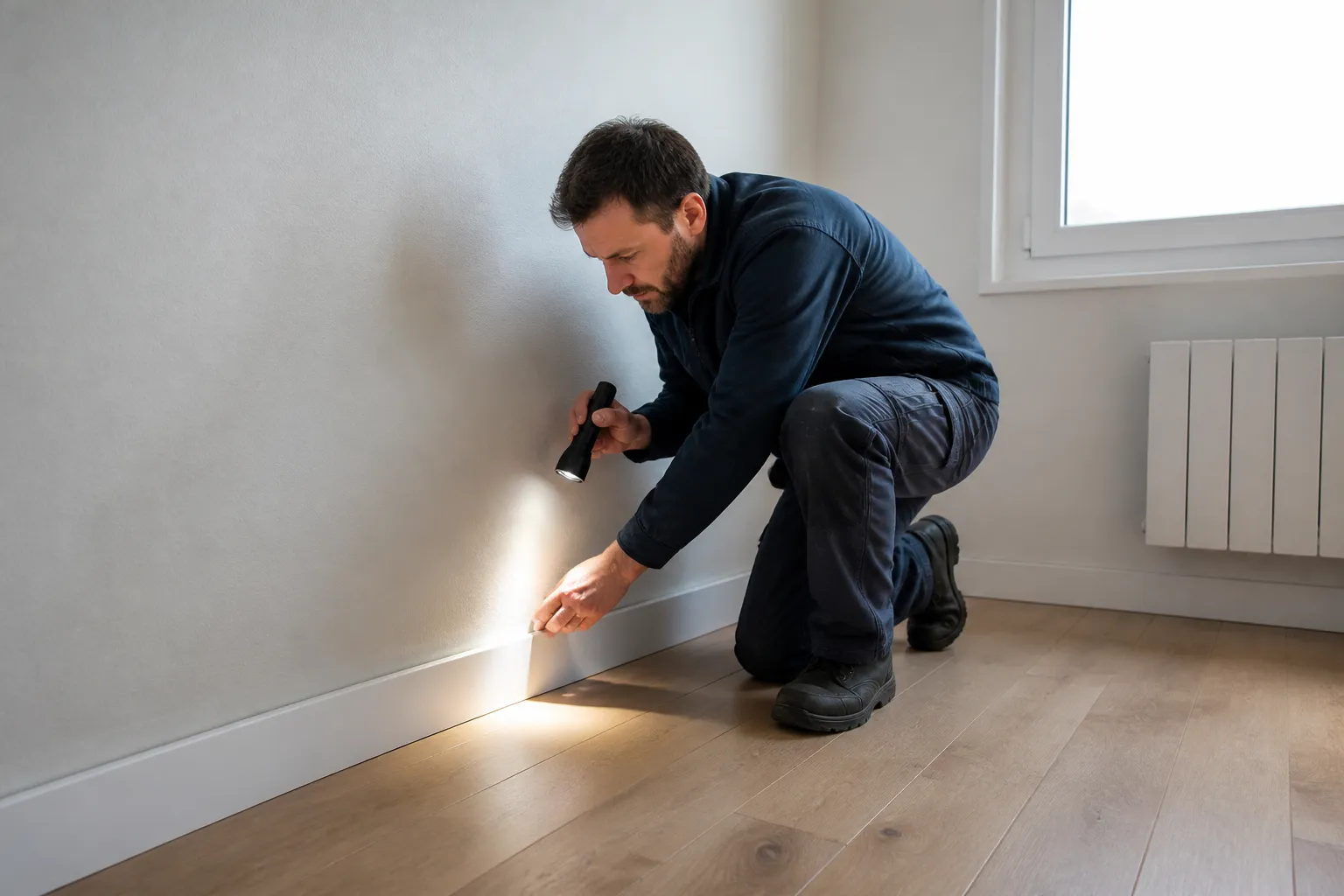 Mur doublé récemment dans une pièce rénovée