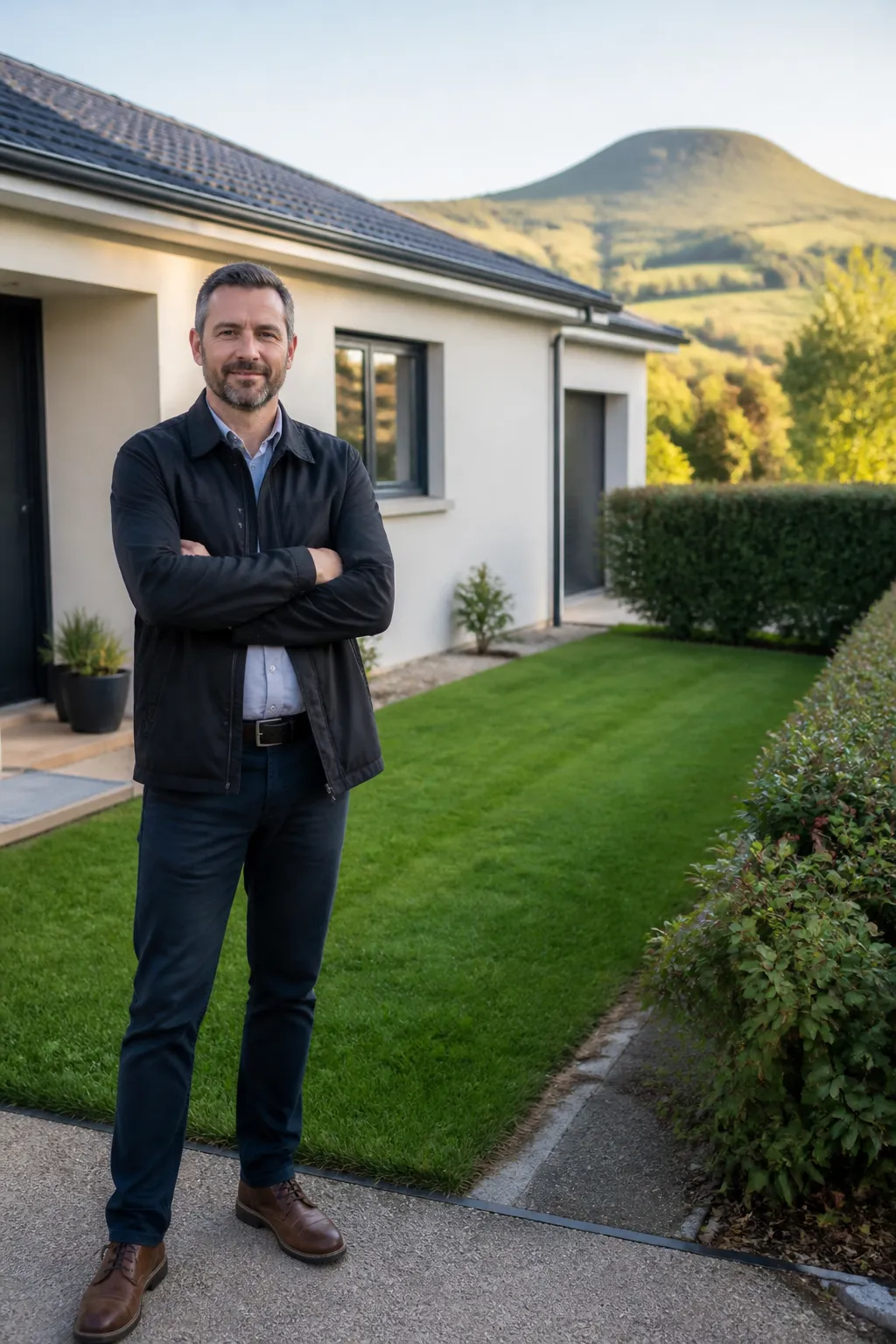 Expert en bâtiment devant un pavillon avec jardin à Clermont-Ferrand