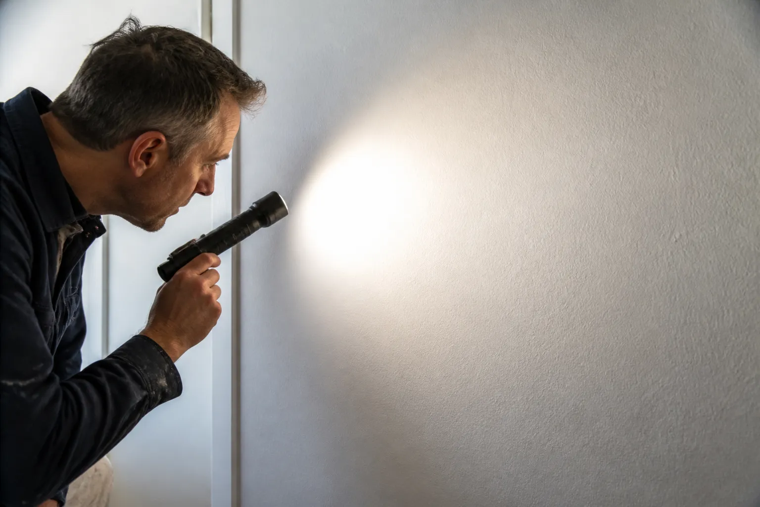 Fissure récemment rebouchée sur un mur intérieur