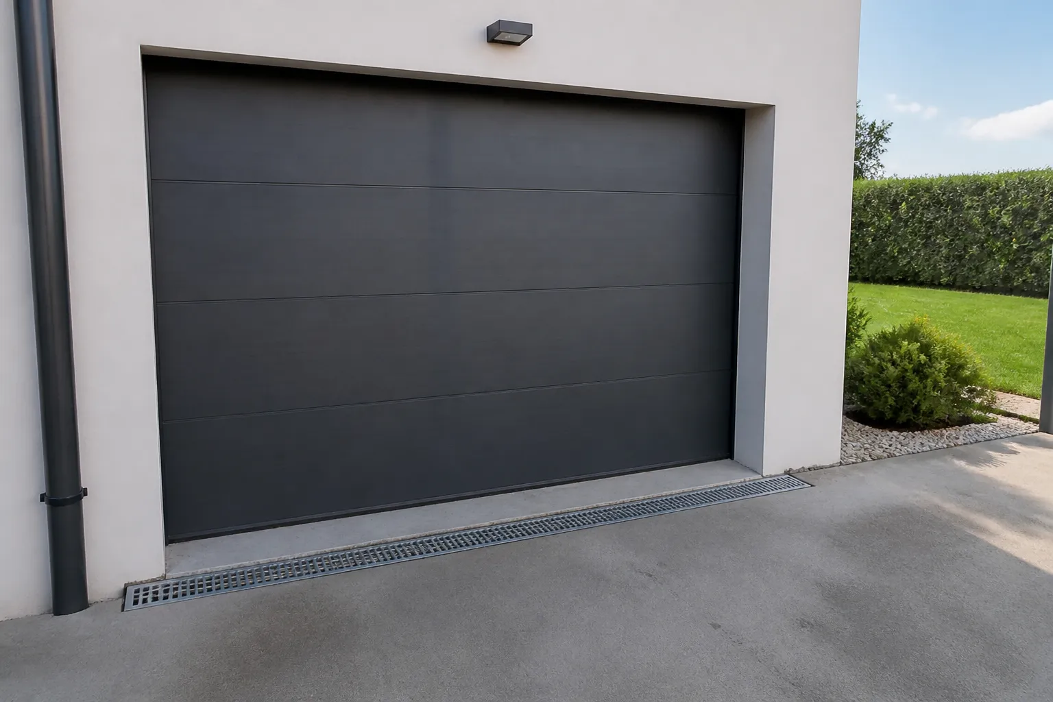 Garage de pavillon avec seuil et caniveau