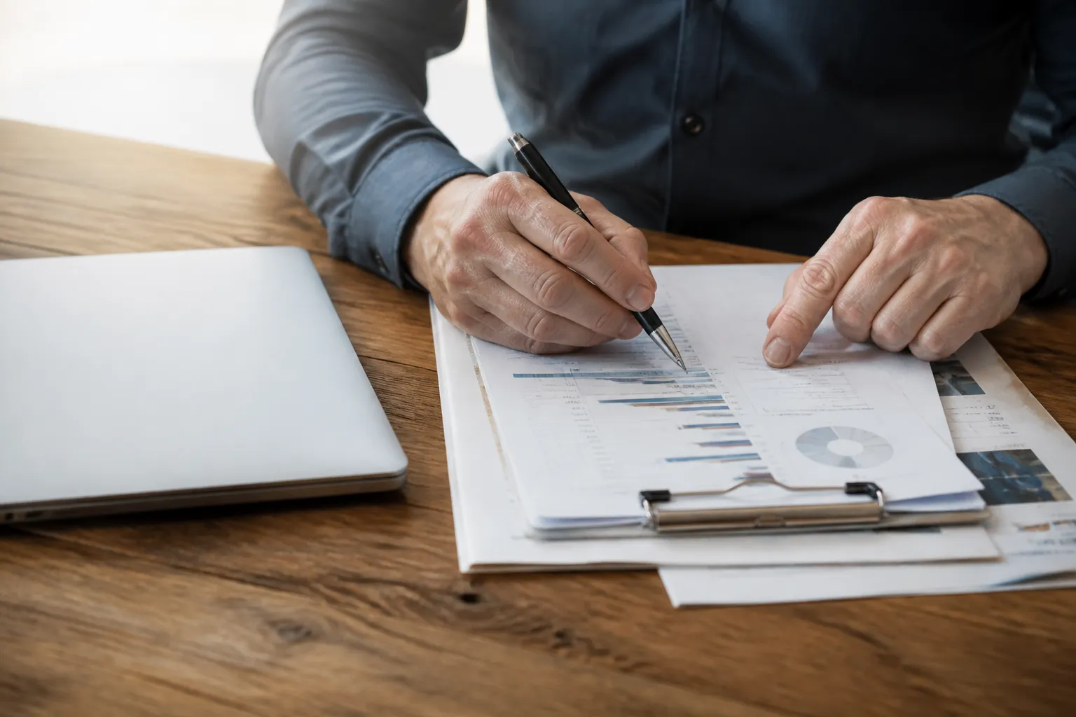 Acheteur annotant le rapport d’un expert