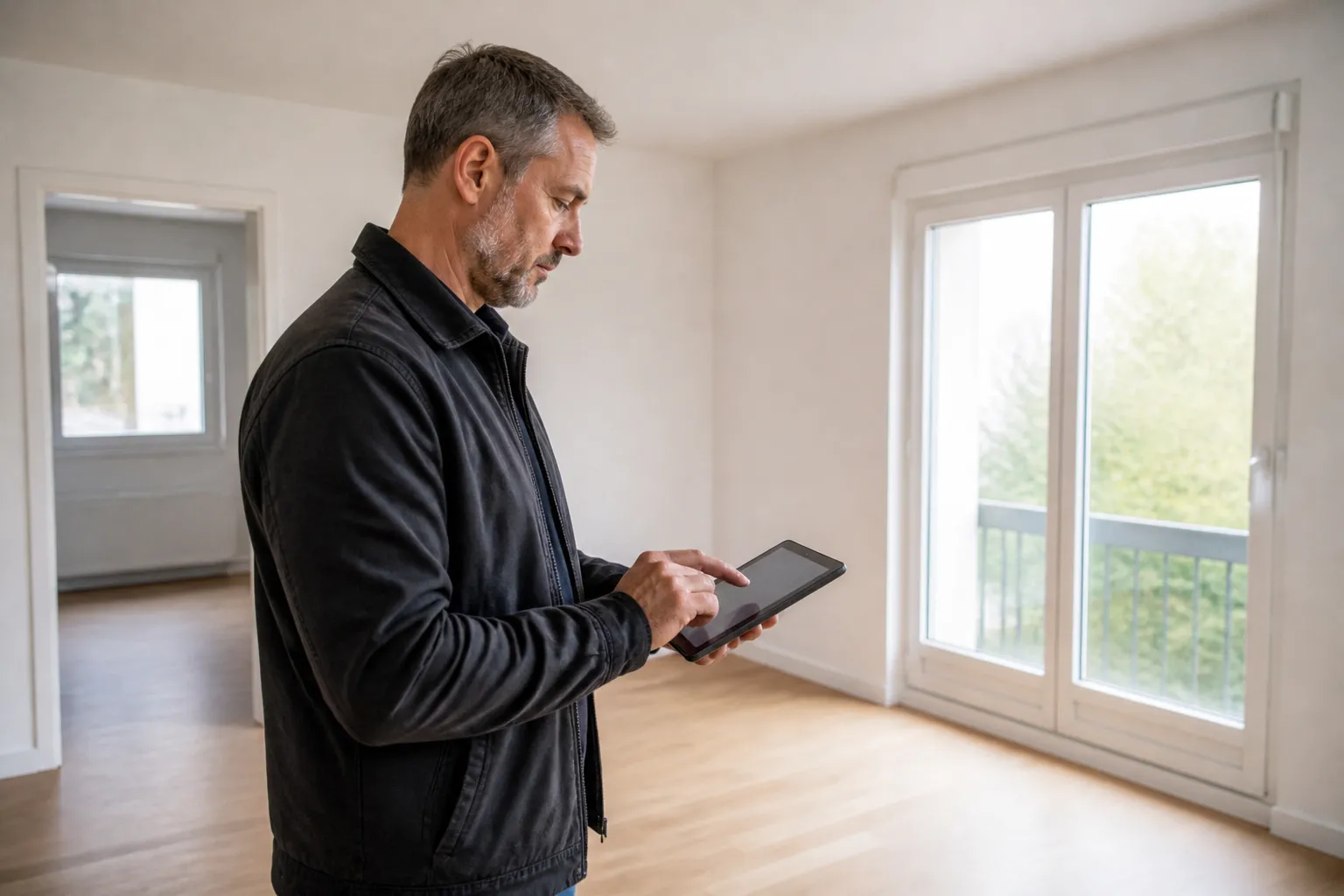 Expert en bâtiment rédigeant ses constats après une visite