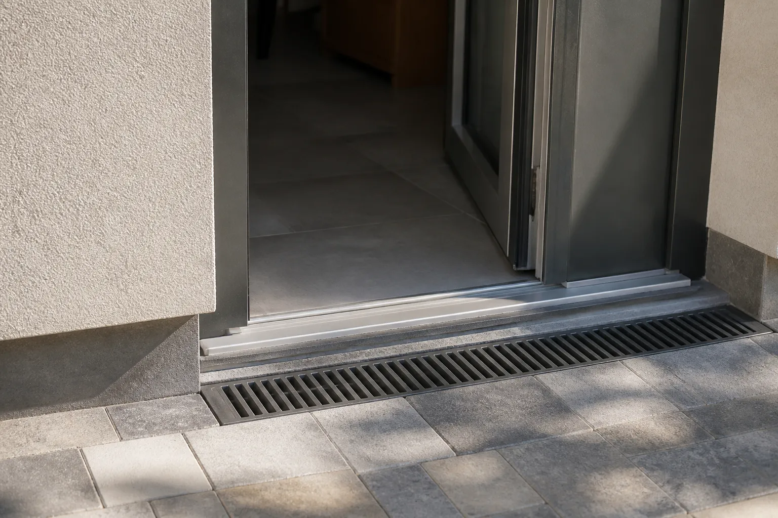 Seuil de porte d’entrée et grille d’évacuation des eaux
