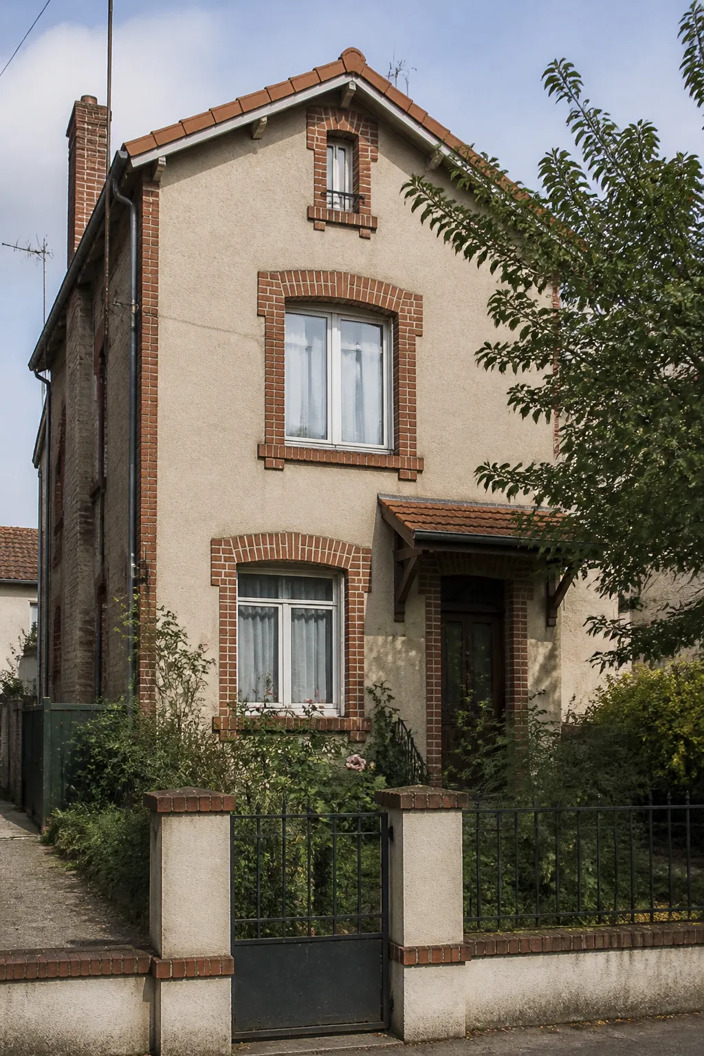 Maison de ville des années 1930 avec façade enduite et jardinet