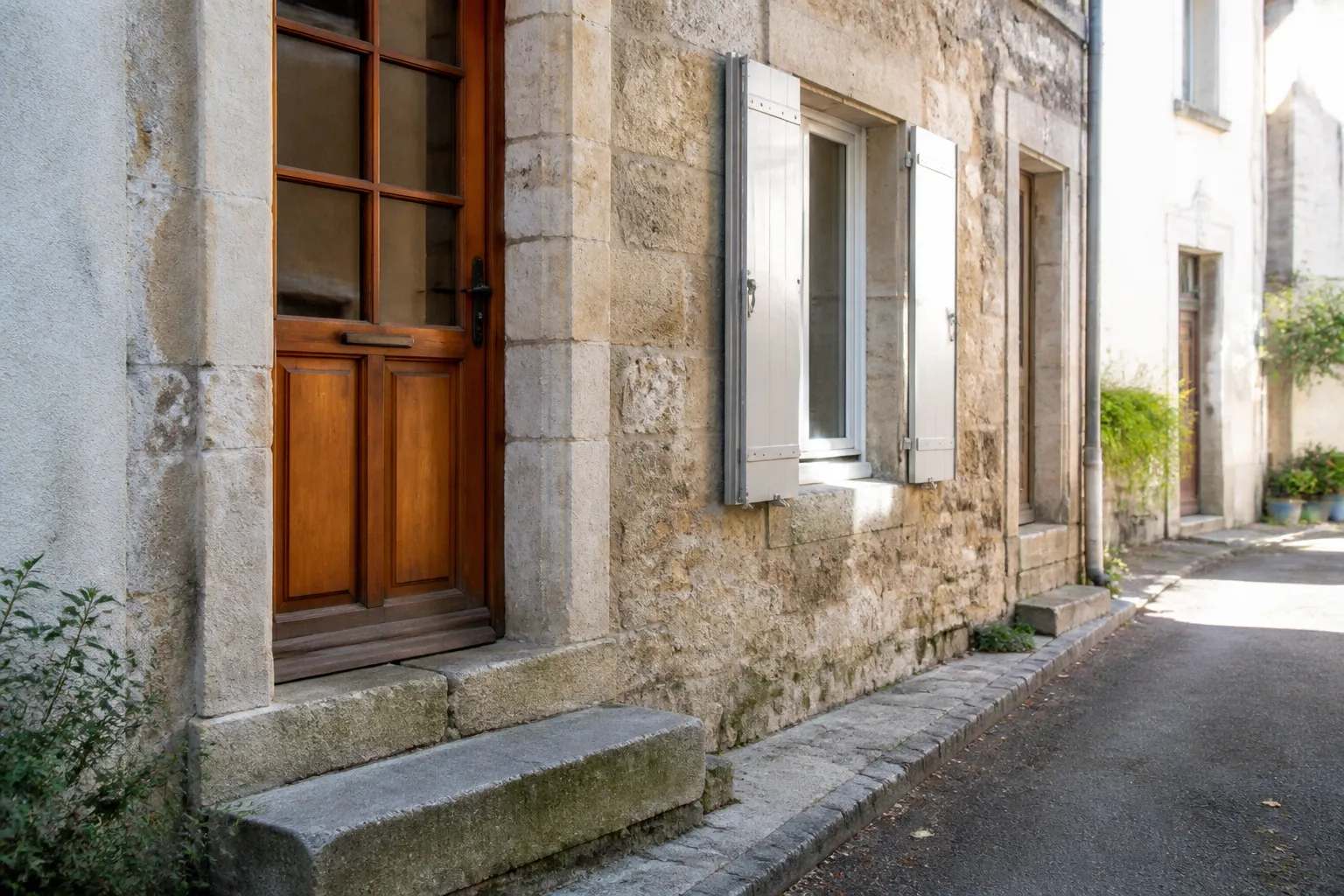 Rez-de-chaussée d’une maison ancienne avec seuil surélevé