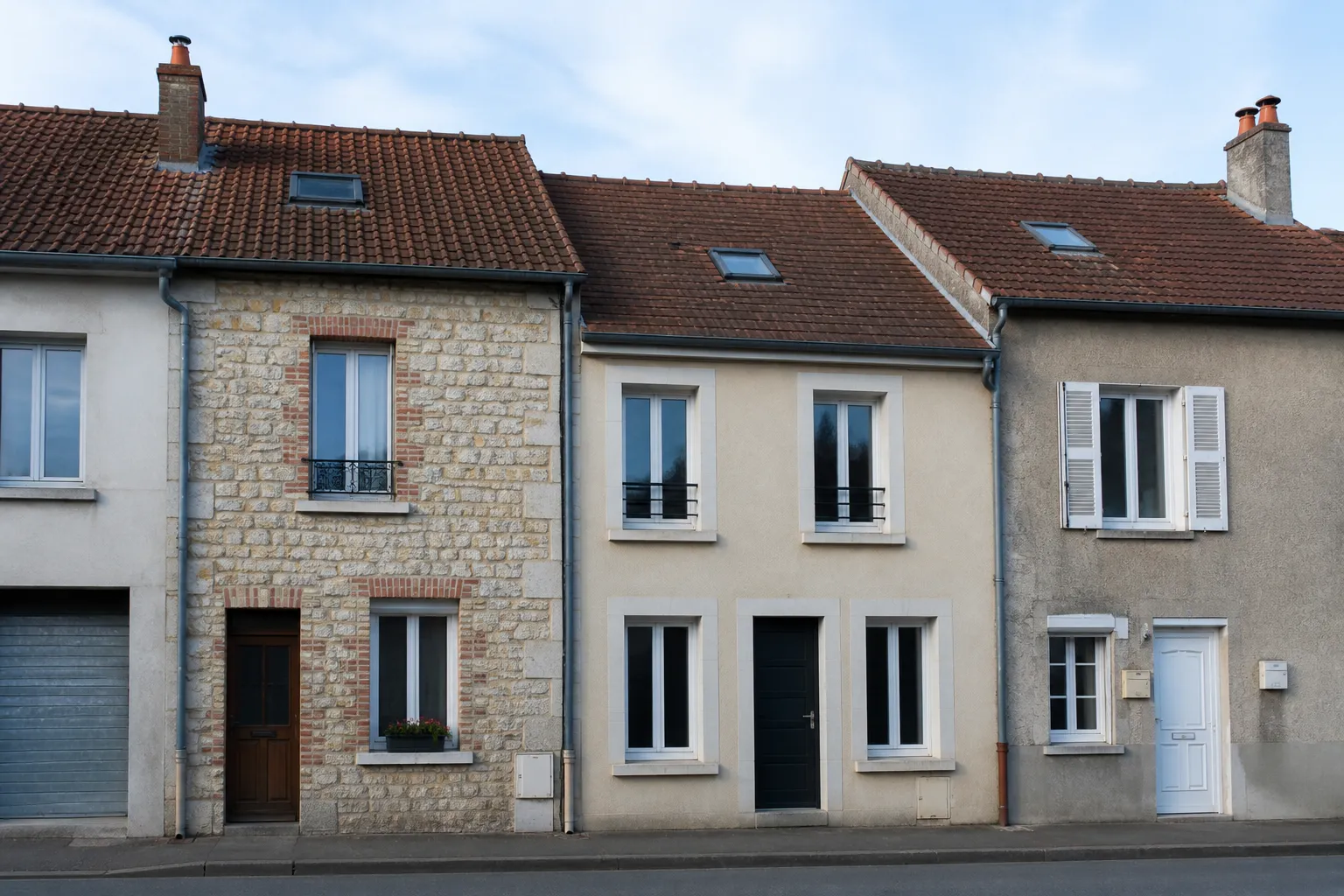 Mur mitoyen et toiture de maisons de ville accolées