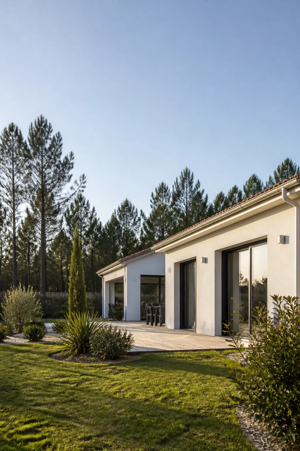 Maison individuelle récente avec jardin près d’un bois