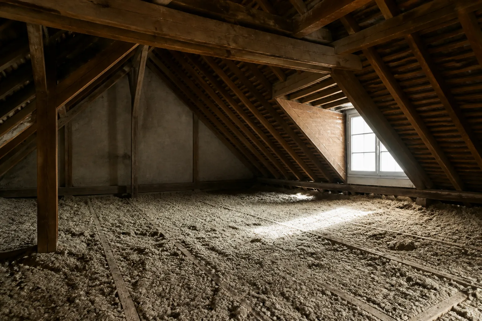 Combles avec charpente bois et isolant