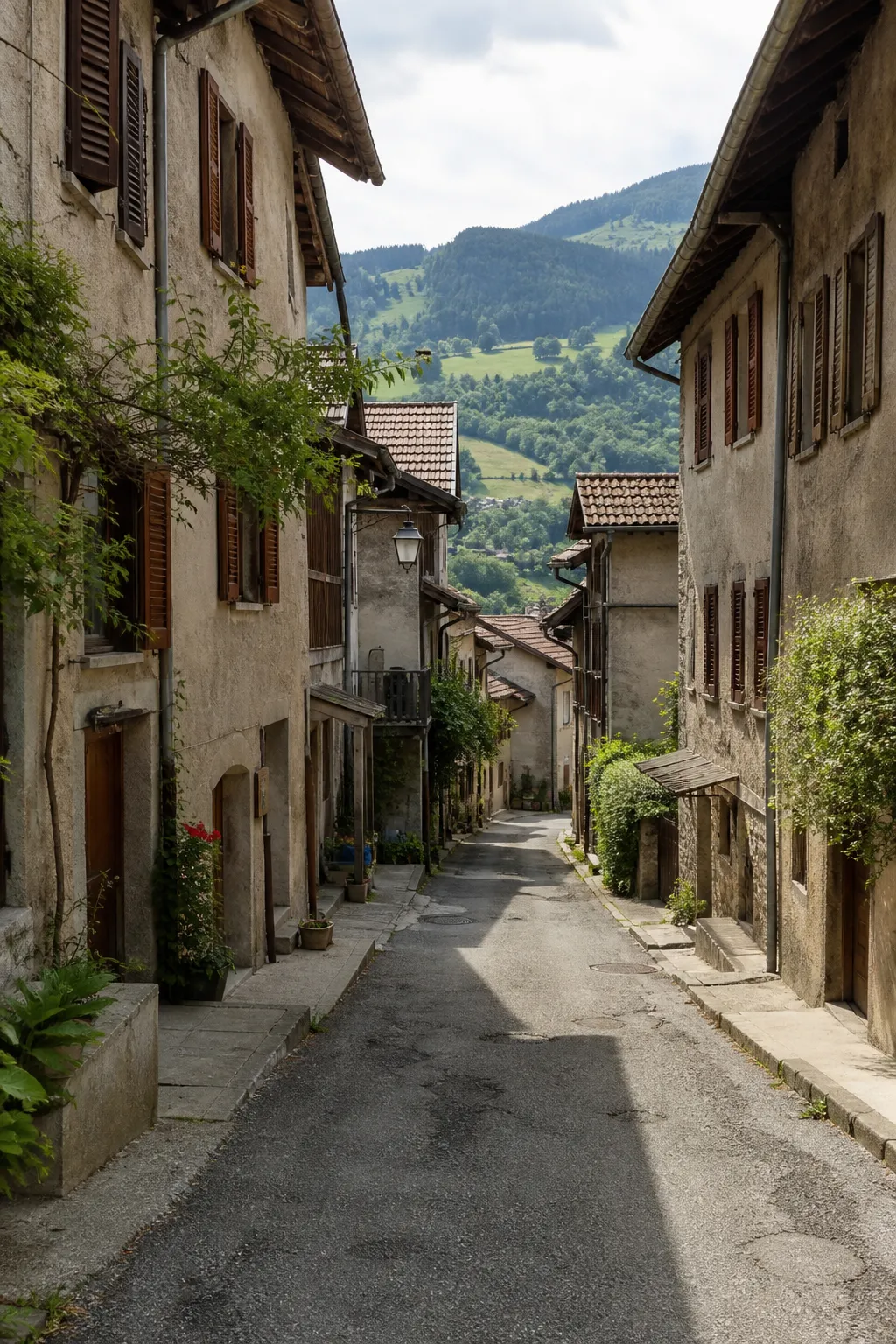 Maisons anciennes mitoyennes dans une petite ville de Savoie