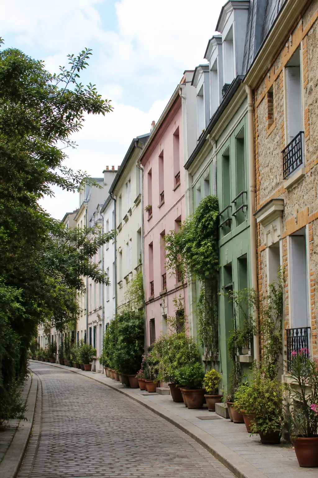 Petits immeubles et maisons de ville dans une rue calme de Paris