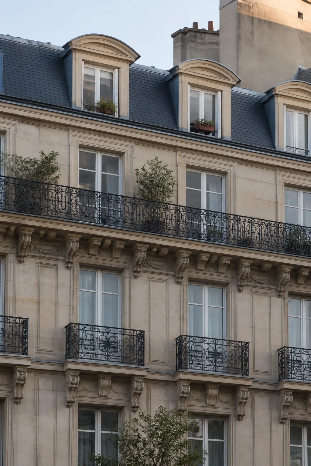 Façade d’immeuble ancien en pierre de taille avec balcons, avant un bilan avant achat à Versailles