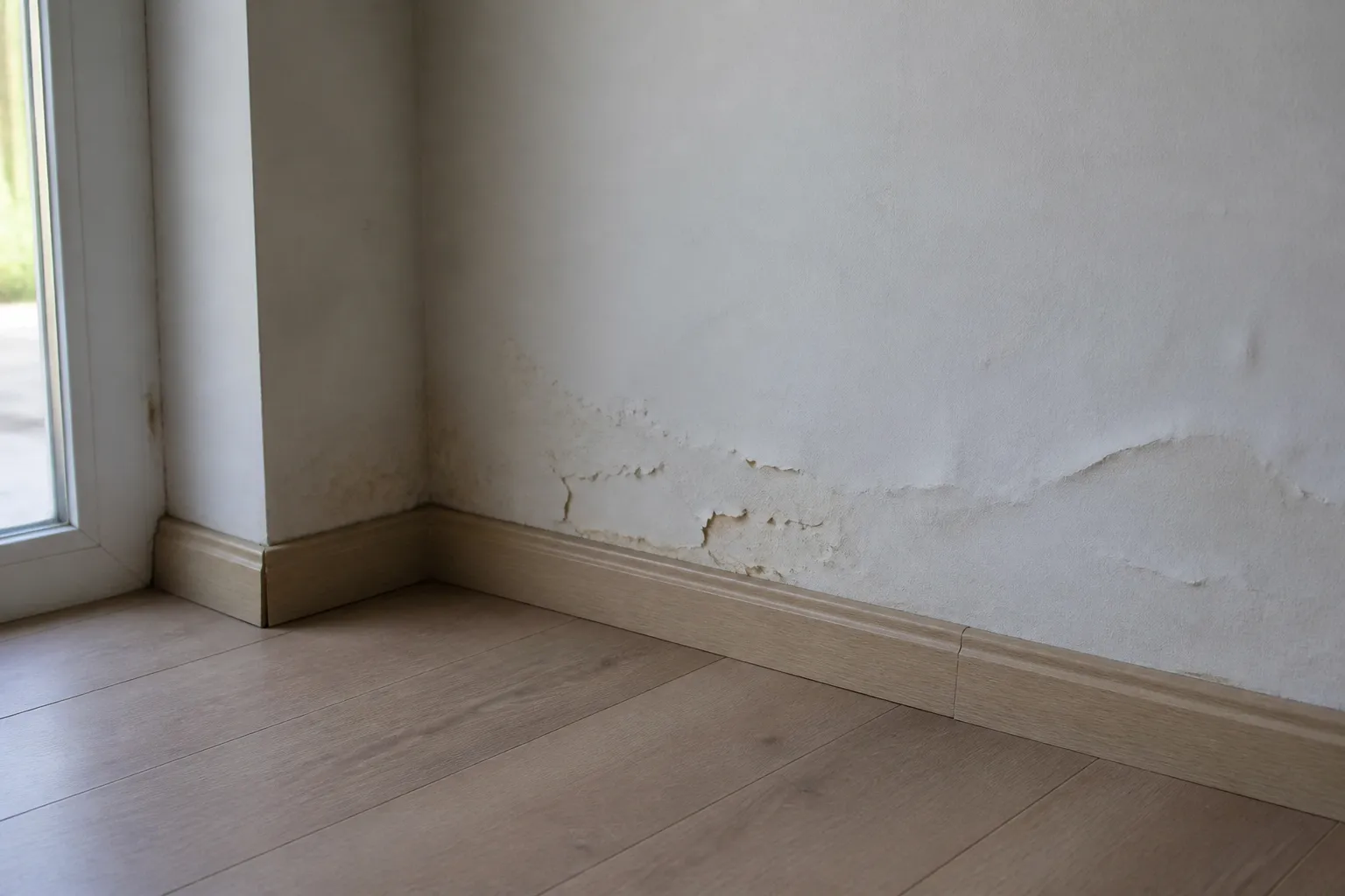 Plinthes et bas de mur d’un rez-de-chaussée avec traces d’humidité