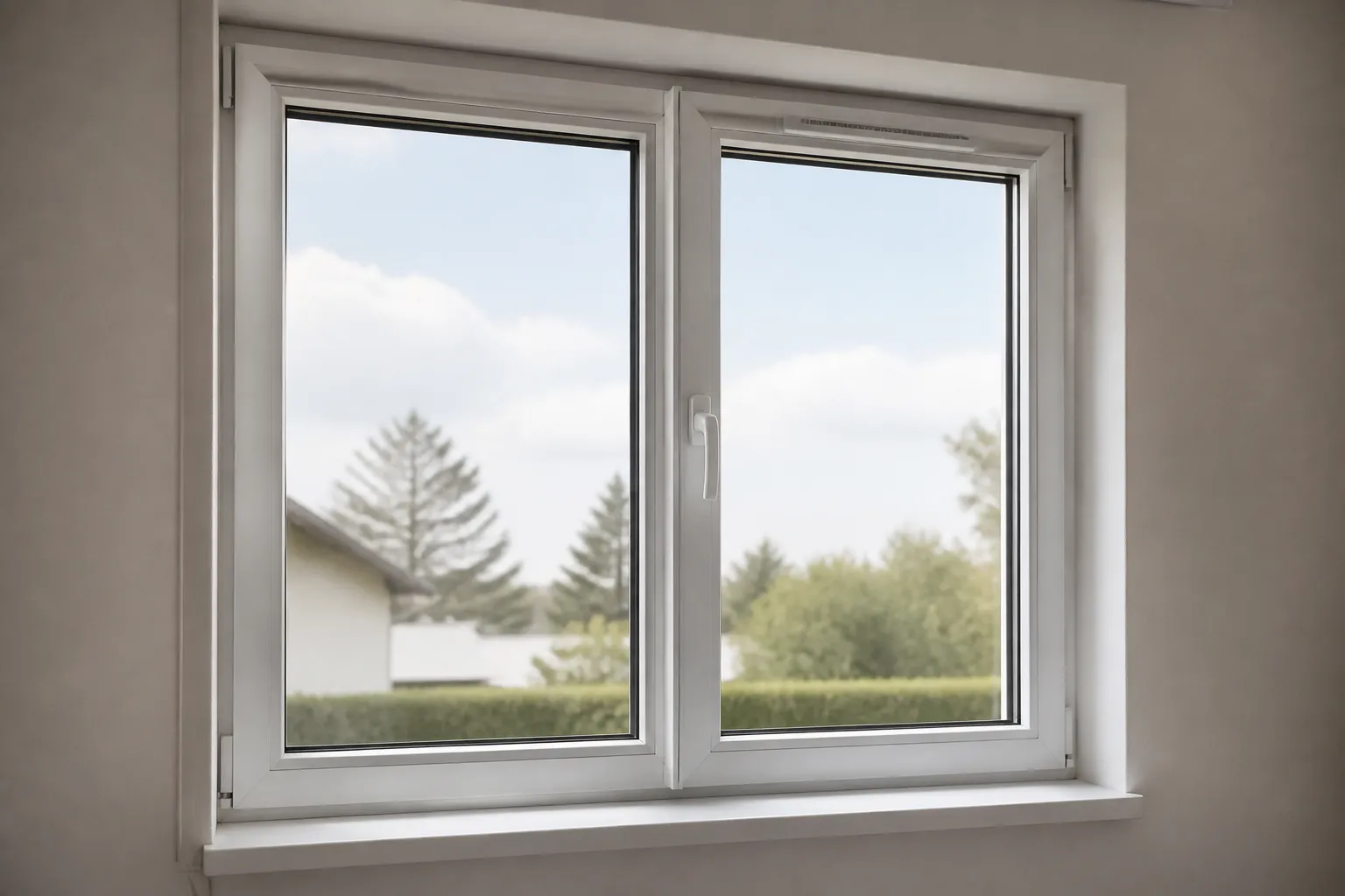 Fenêtre à double vitrage d’un pavillon vue de l’intérieur
