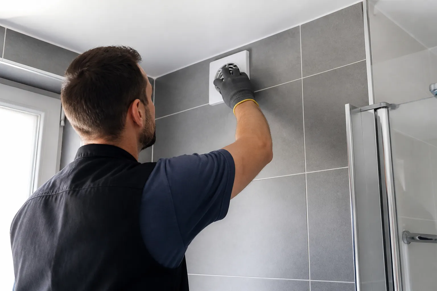 Expert vérifiant la ventilation d’une salle d’eau
