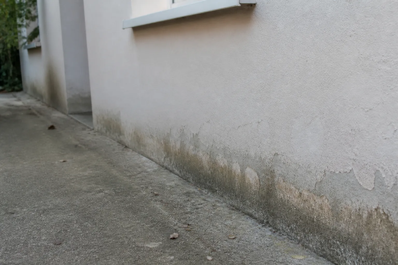 Pied de mur avec enduit dégradé par l’humidité