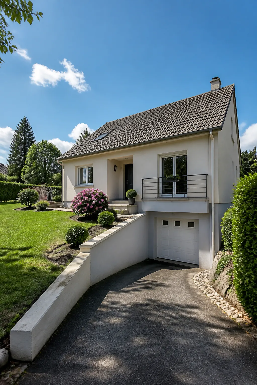 Pavillon avec garage en sous-sol et jardin