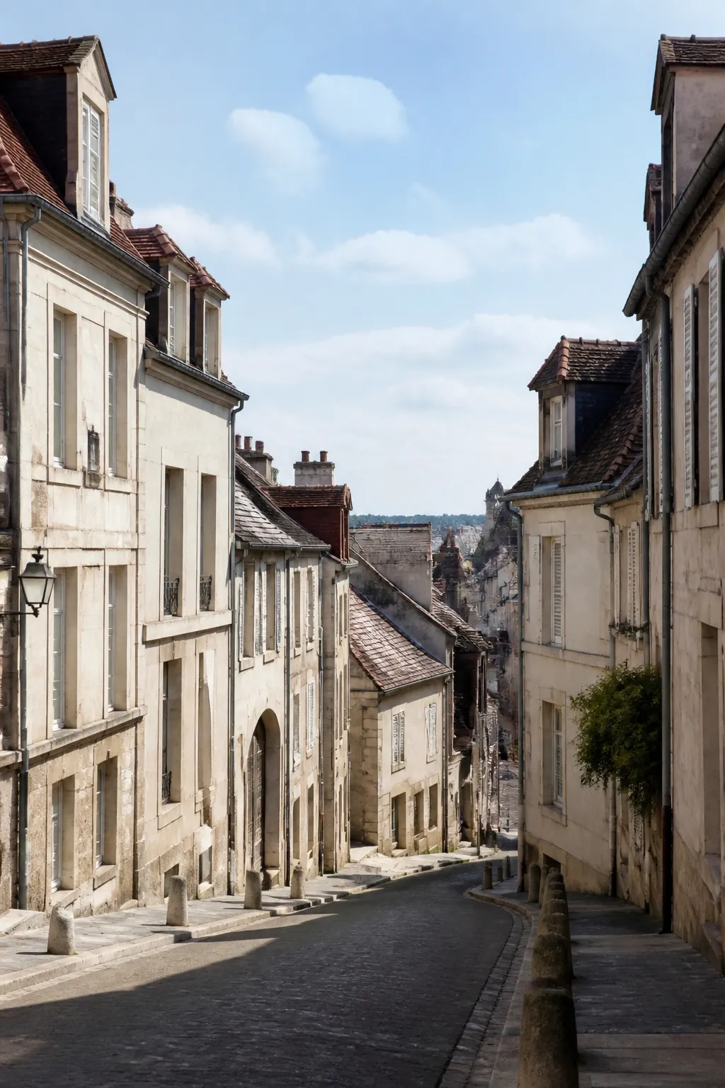 Immeubles anciens et toits en pente dans une rue en ville