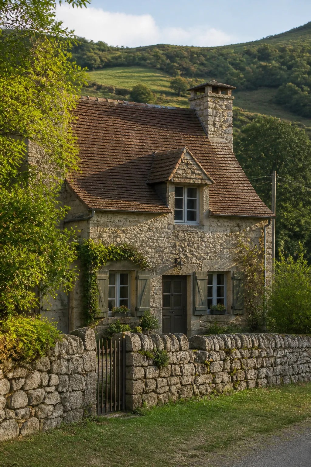 Maison ancienne en granit et pierre avec toit de tuiles, examinée avant achat