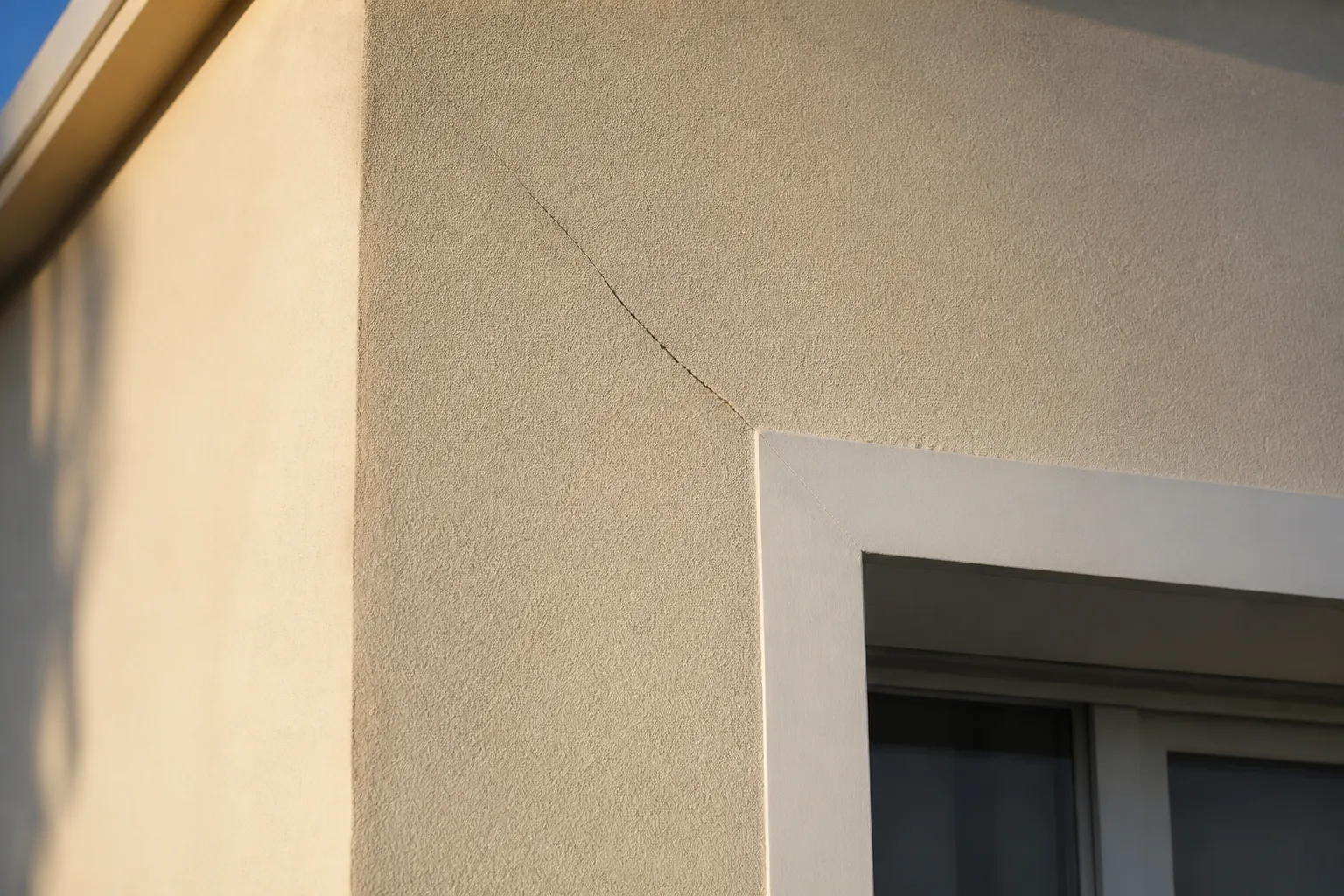 Angle de façade avec fissure au-dessus d’une fenêtre