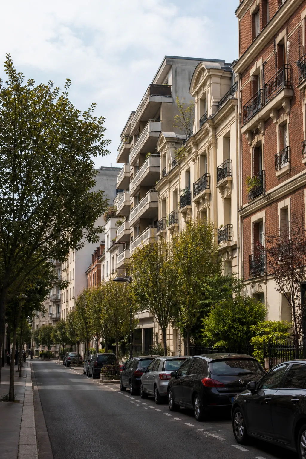 Immeubles résidentiels récents et anciens dans une rue de Courbevoie