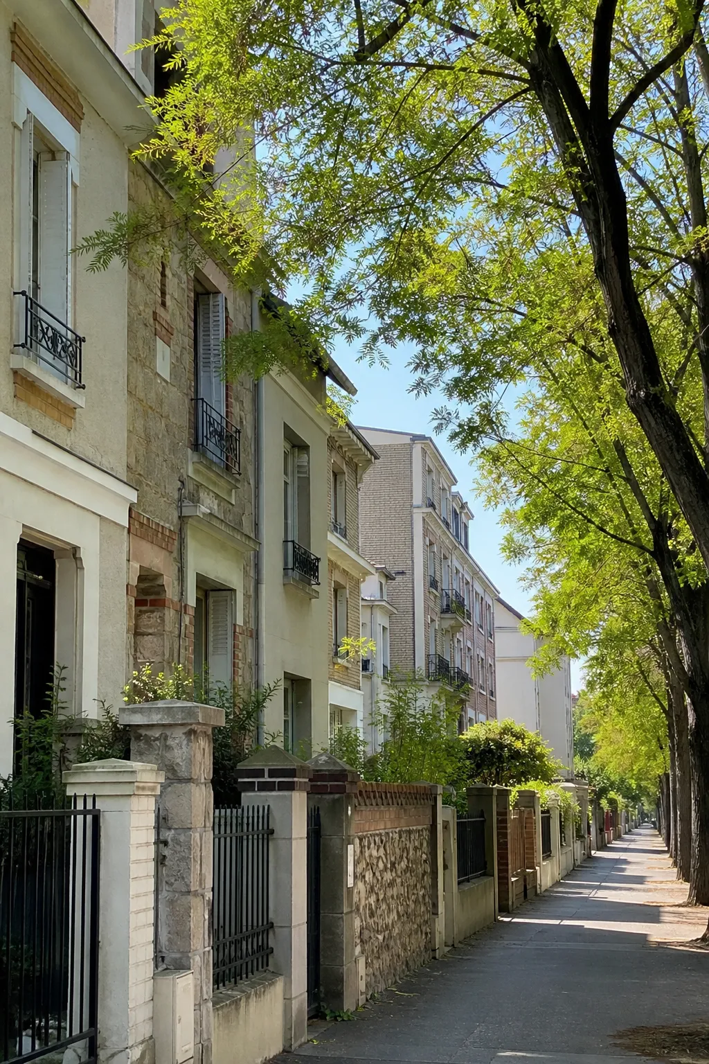 Immeubles résidentiels et petites maisons dans une rue de Nanterre