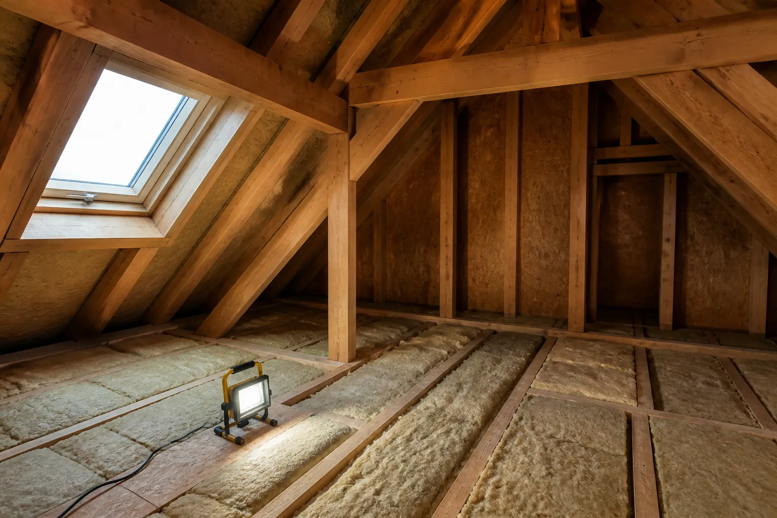 Combles isolés avec charpente en bois