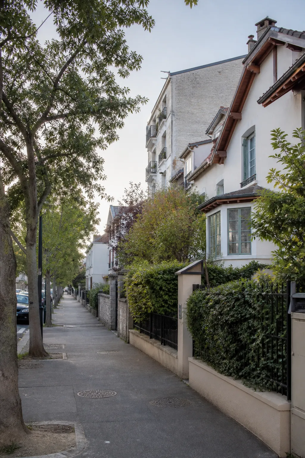 Petits immeubles et maisons dans une rue de Bobigny